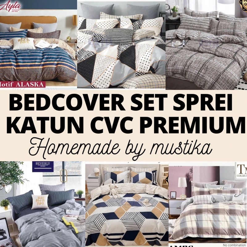 Mustika Bedcover Set Sprei Anti Geser Aesthetic Homemade Bahan Katun Cvc Premium Katun Lokal ESRA STAR