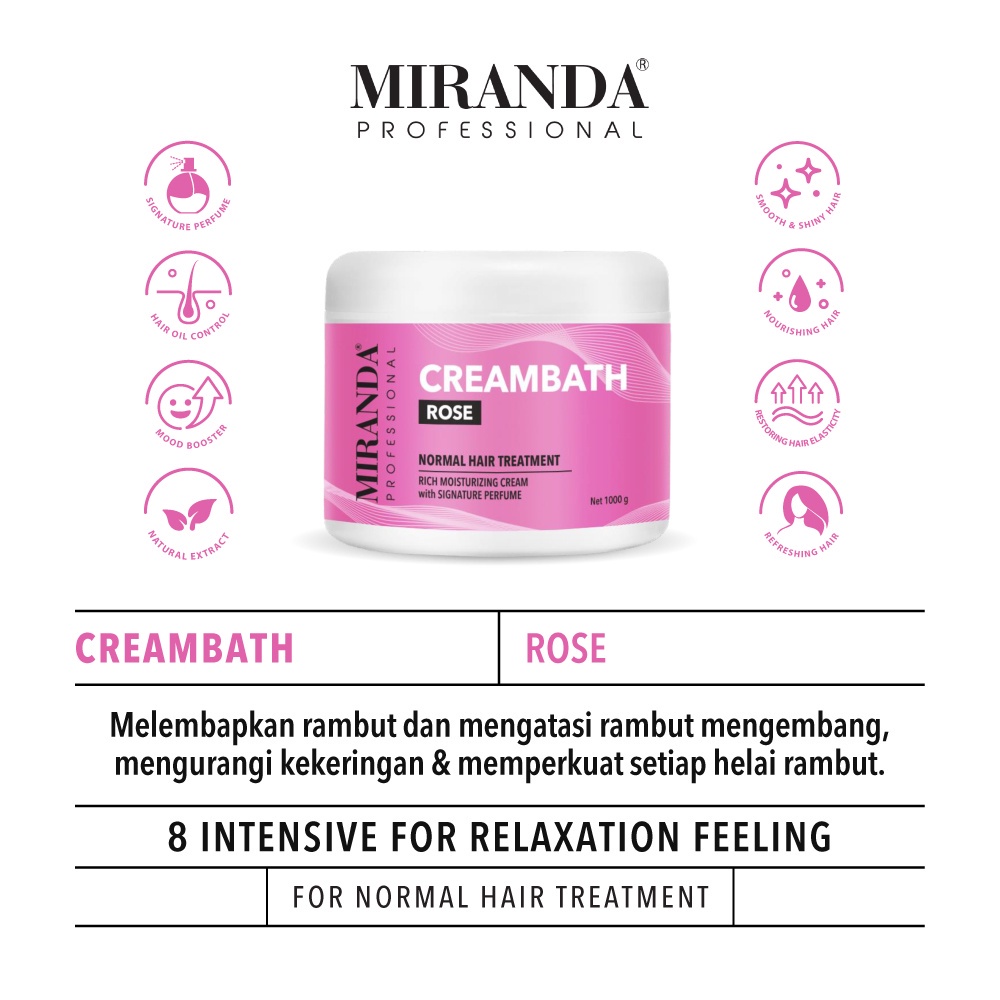 MIRANDA Professional Creambath Strawberry Rose Aloe Vera Mint - Perawatan Pelembab Rambut Rontok Rusak Kering