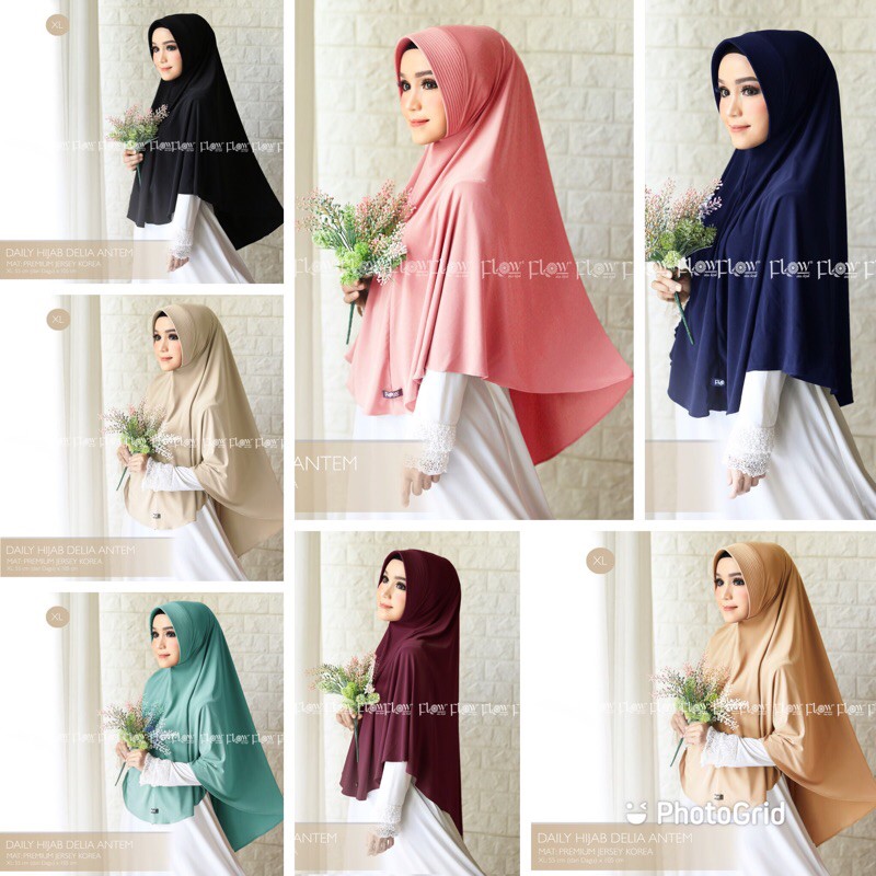 BestSeller Terbaru Bergo Delia Antem XL by Flow Hijab Muslimah Murah Berkualitas