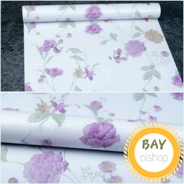 Wallpaper Sticker Dinding Motif Bunga Sakura Ungu 10m X 45cm