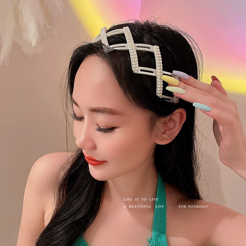 Bando Lipat Dewasa Anak Korea Mutiara Bandana Lentur Aksesoris Rambut Wanita Matte Retractable Folding Headband