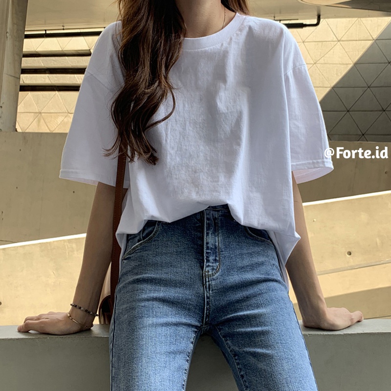 Kaos Putih Lengan Pendek Wanita T-shirt Korean Style Atasan Oversize