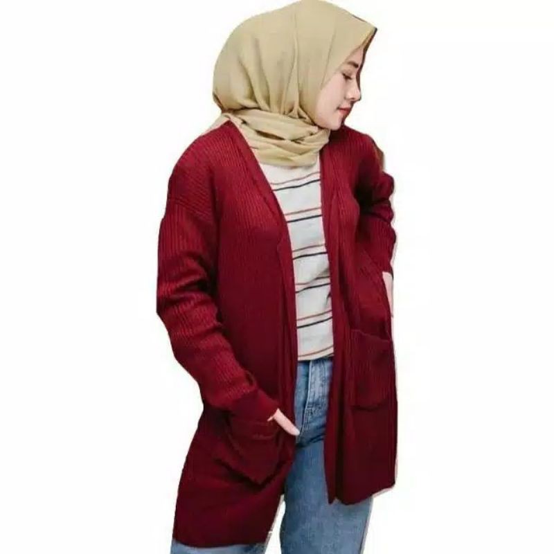 Belle Cardigan Rajut/ LONG CARDY/BELLE OVERSIZE-Maroon