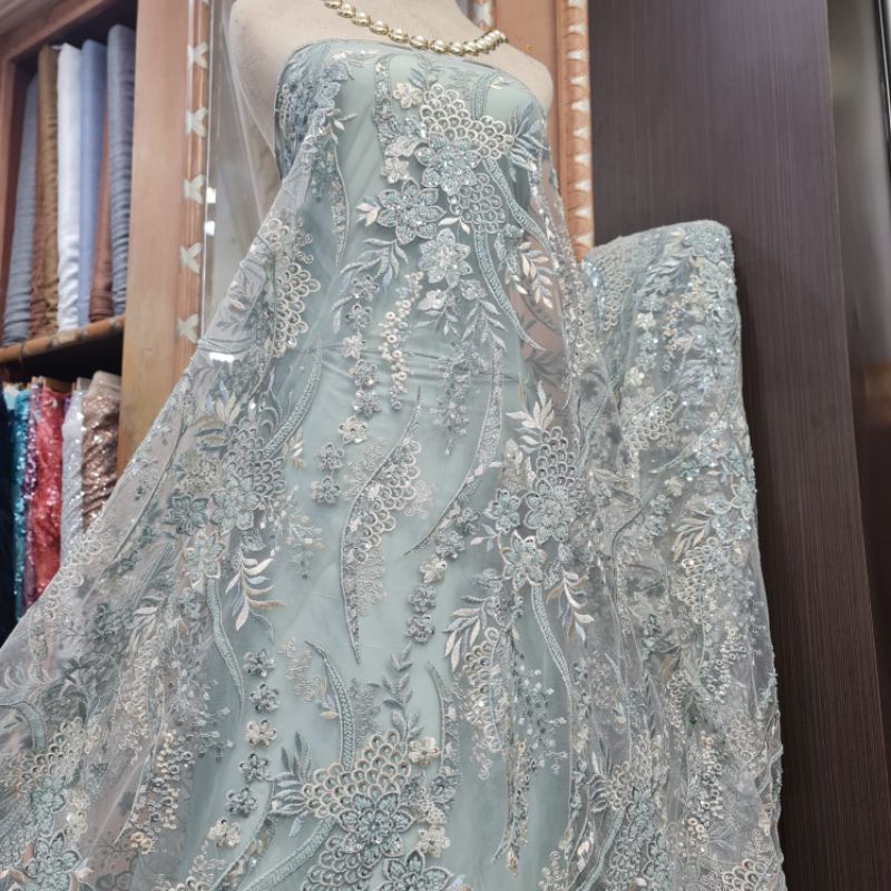 kain tille payet mewah/bahan brukat kebaya pesta wisuda/harga untuk setengah meter 50cm