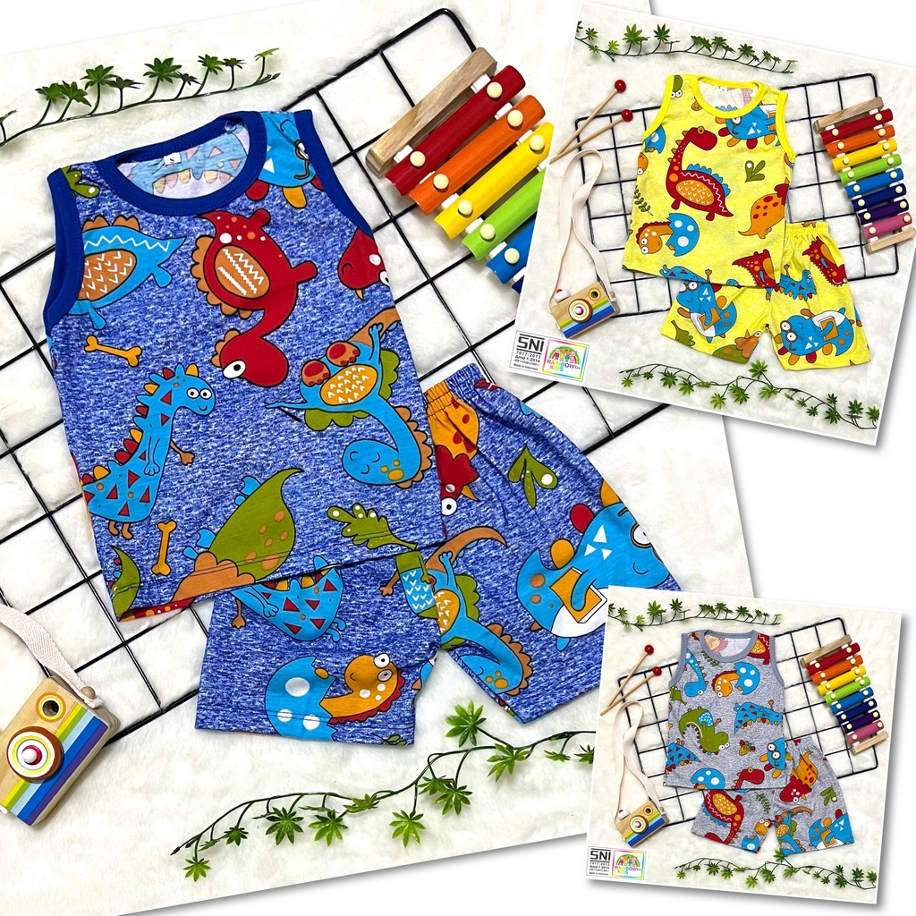 RAINBOW - SETELAN SINGLET ANAK UNISEX COWOK / CEWEK 1-5 TAHUN DINO SLAP FULLPRINT