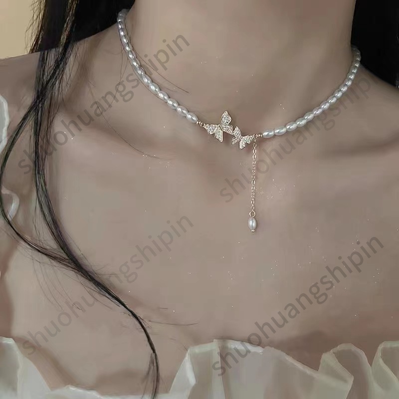 Kalung Rantai Liontin Kupukupu Hias Mutiaraberlian Imitasi Gaya Koreaklasikunik Untuk Wanita