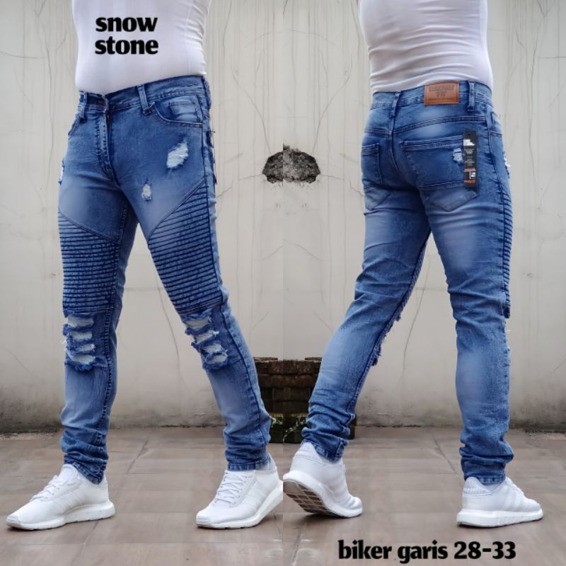 Celana Pria Jeans Biker Ripped Sobek