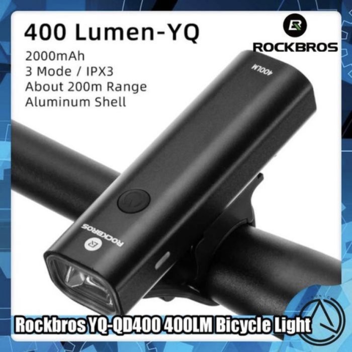 ROCKBROS Lampu Sepeda 400 LM waterproof Rechargeable YQ-QD400