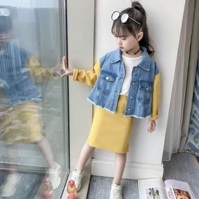 SET SETELAN ROK RAJUT JAKET JEANS ANAK IMPORT (NO INER)