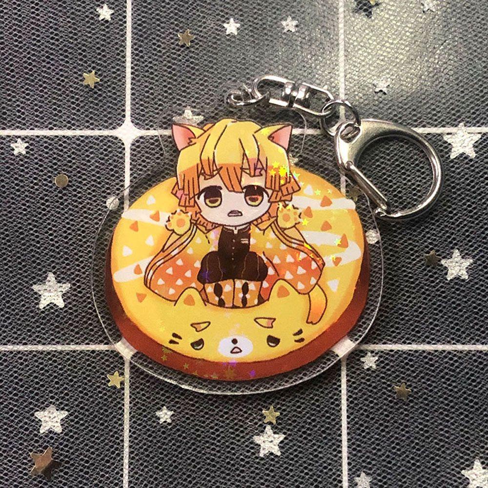 QUINTON Gantungan Kunci Demon Slayer Anime Jepang Acrylic Kimetsu No Yaiba Miniatur Tanjirou Kyoujurou Key Ring