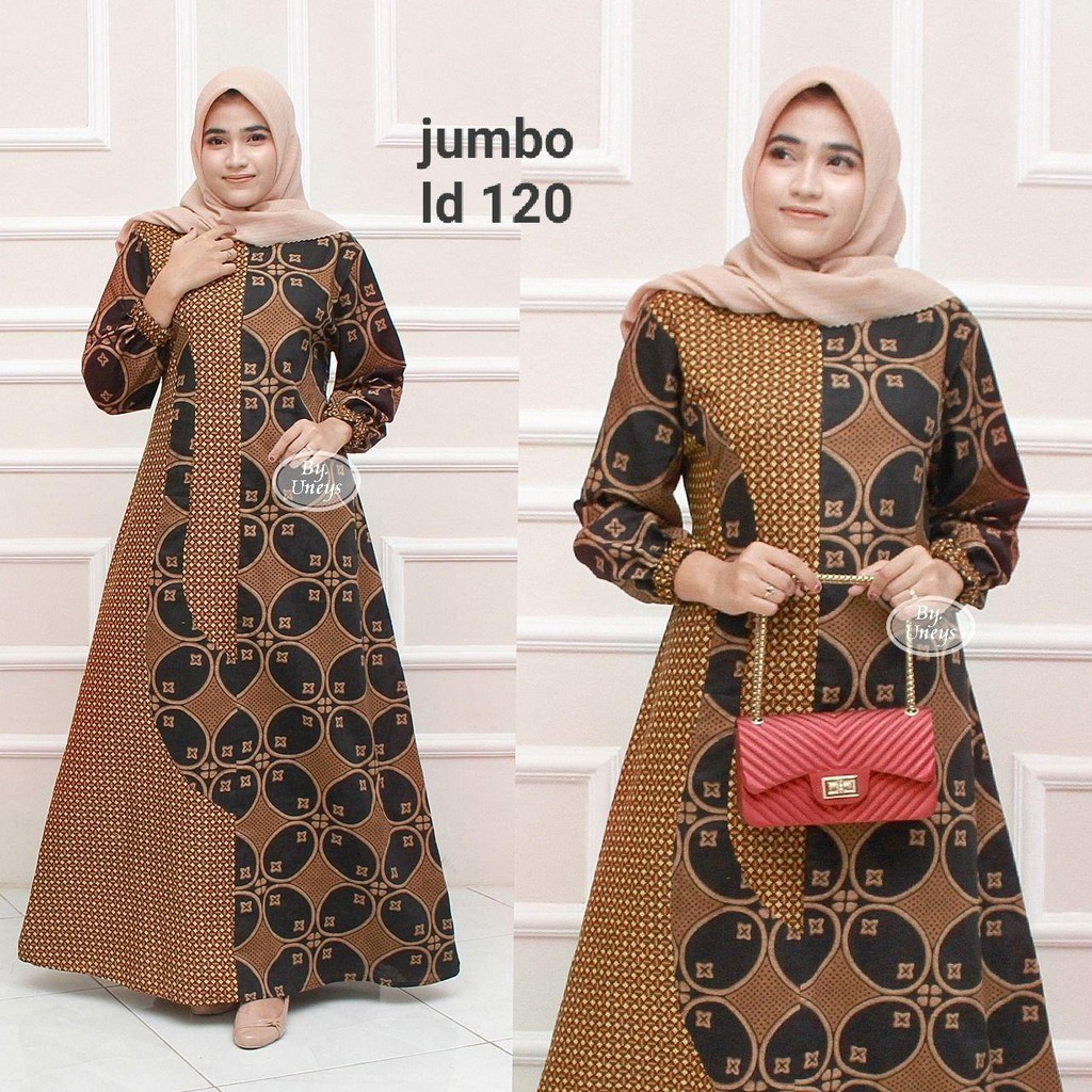 Gamis Batik Jumbo LD 110 Dan LD 120 Bahan Katun Motiv Terbaru Bisa Cod