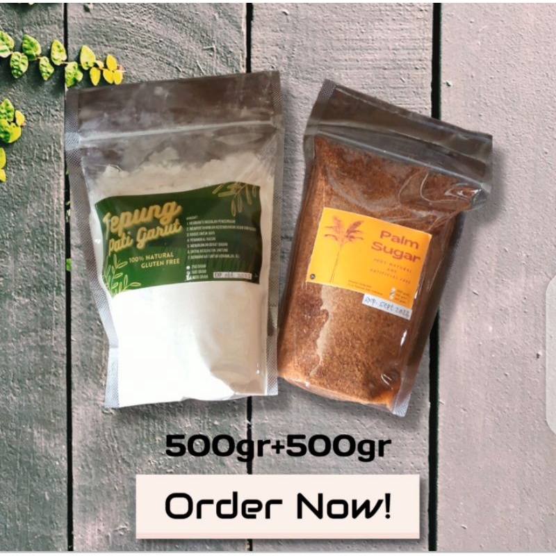 

Paket tepung Pati Garut 500gr dan Gula Palem repack 500gr