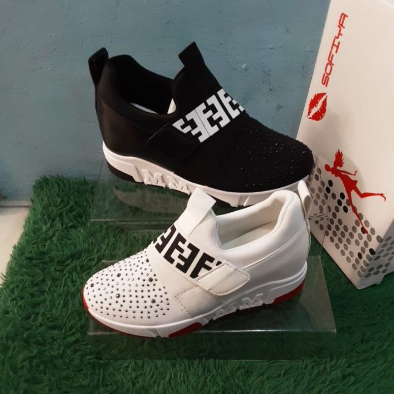 SOFIYA Sepatu wedges, hitam dan putih#1931-22