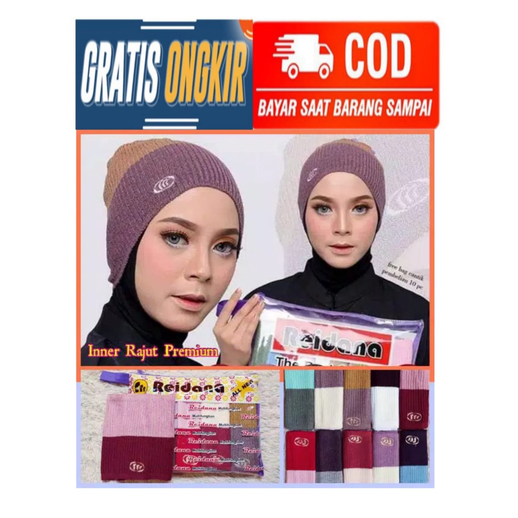 ECER INNER HIJAB INNER RAJUT CIPUT HIJAB ANTI PUSING INNER 2 WARNA PILIH WARNA PREMIUM ORI REIDANA