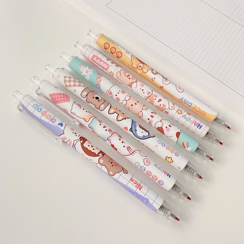 READY STOCK - 1 PCS Pen Gel Retractable Black Ink 0.5 Fancy Cute Animals Pretty Korean Style Japanese Kawaii Cartoon For Student - Pulpen Mekanik Tinta Hitam Lucu Unik Imut Karakter Kartun Cantik Gaya Korea Jepang Minimalis Lovely Untuk Pelajar Aesthetic