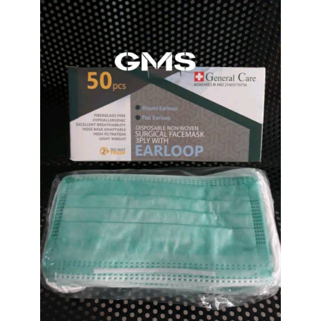 Masker 3 Ply Karet / Earloop General Care Per Box isi 50 Pcs