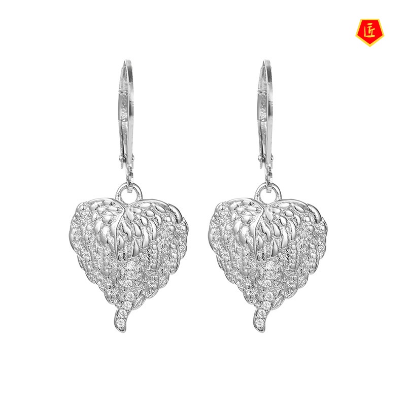 [Ready Stock]Luxury Diamond Heart-Shaped Angel Wings Earrings