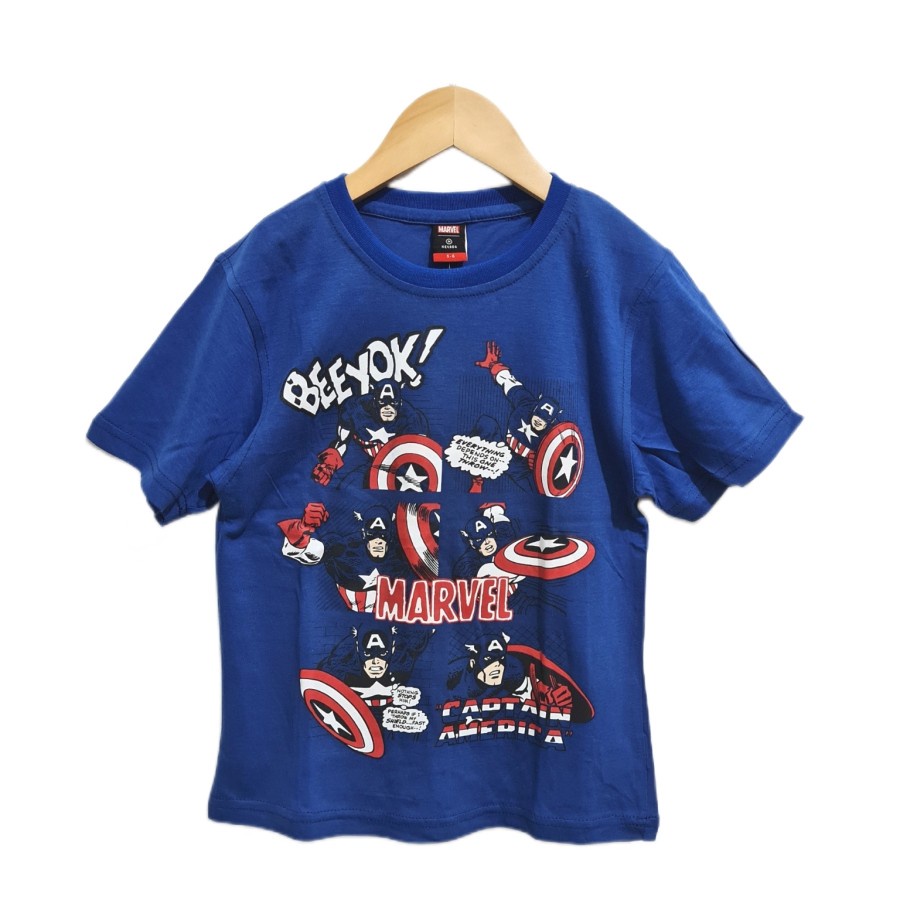 Kaos Anak Laki Nevada Marvel Captain America Blue 2y 3y 4y 5y 6y 7y 8y / Kado Baju Kaos Celana Anak 
