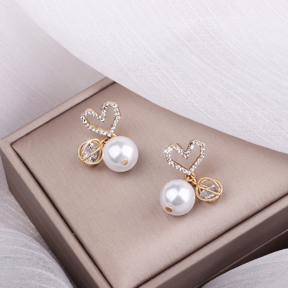 Needway  New S925 Pearl Geometric Crystal Drop Earrings