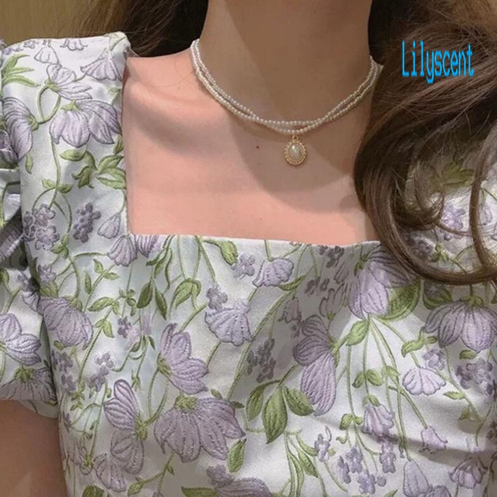 Kalung Choker Rantai Klavikula Mutiara Tiruan Lapisan Ganda Dapat Disesuaikan Gaya Retro Untuk Pesta Pernikahan