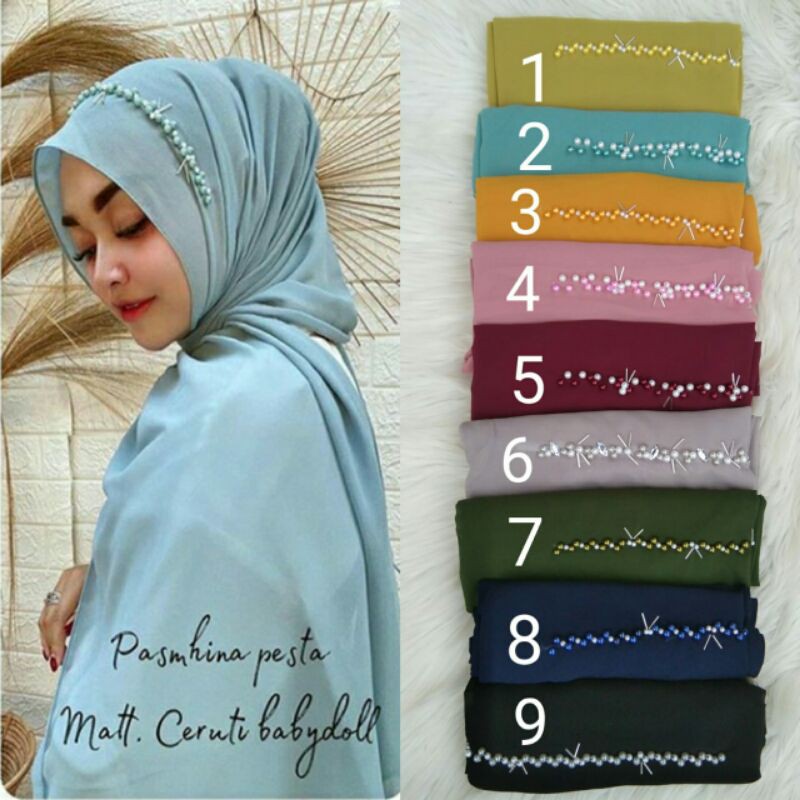 PASHMINA TALI PUTIK/PASHMINA PESTA/PASHMINA MUTIARA/PASHMINA TALI