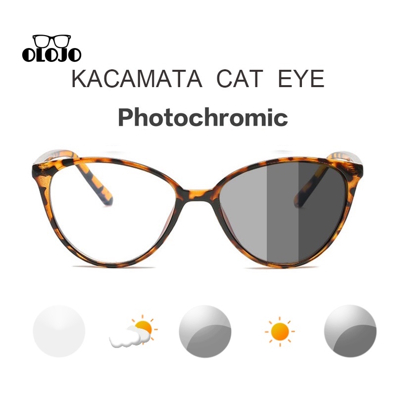 COD kacamata cat eye kacamata photocromic Korean leopard print mengubah warna pelindung anti radiasi photochromic oval gaya bingkai kacamata potocromic leopard print cat eye ol2