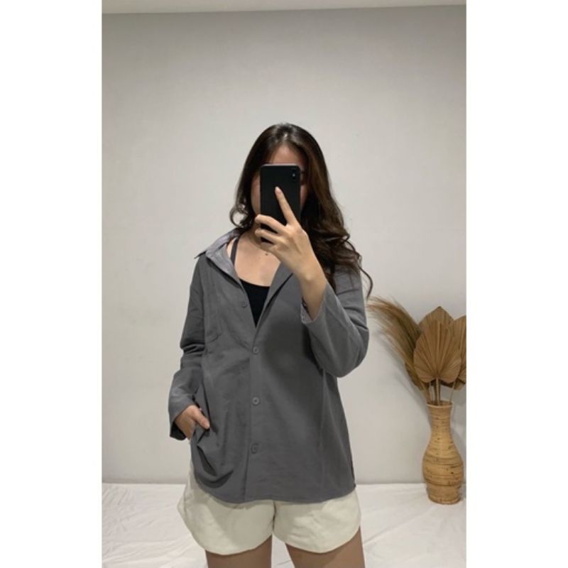 Kemeja wanita oversize linen / Olivia Shirt-Olivia Dark Grey