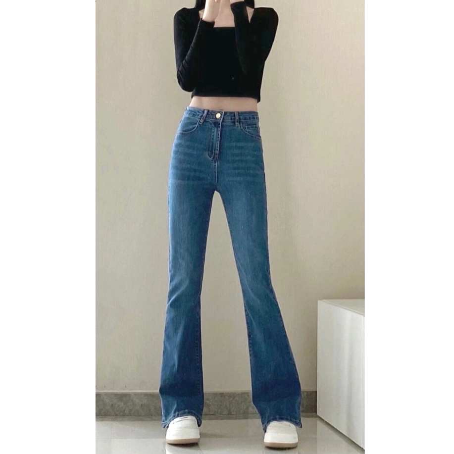 Import Bergaya Biru Retro Celana Cutbray Highwaist Loose Kulot Jeans Wanita