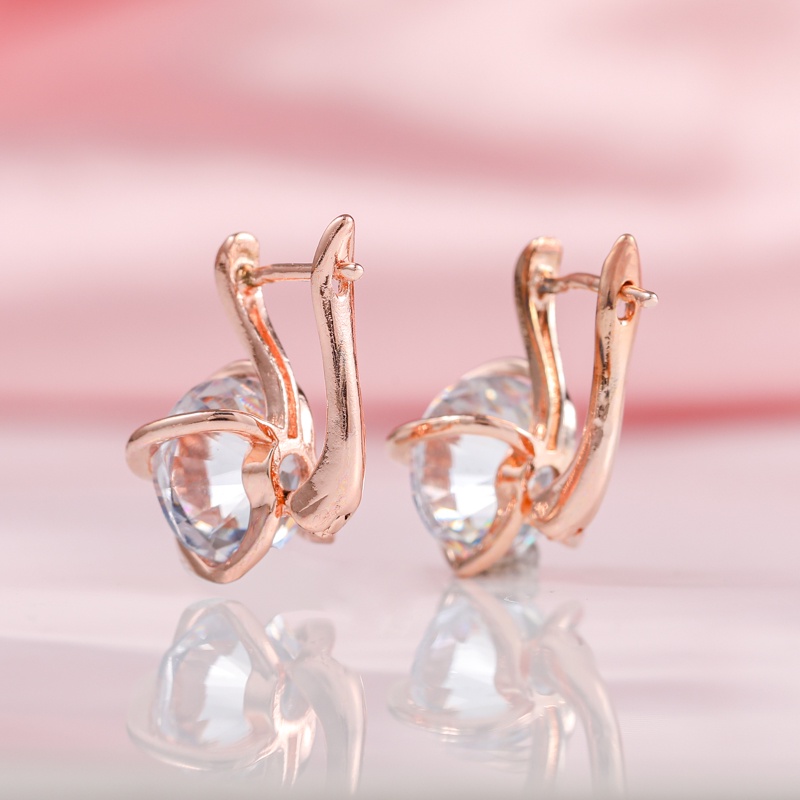 Anting Zircon Bentuk Bulat Warna Rose Gold Untuk Wanita