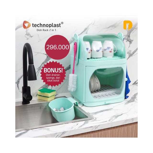 Technoplast Dish Rack 2in1 / Rak Peniris Piring Gelas