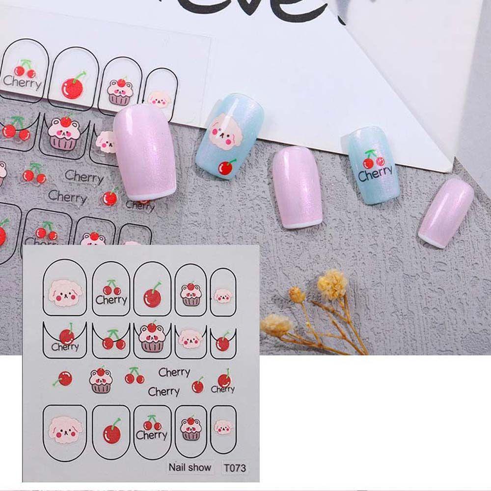 MXBEAUTY Kartun Stiker Kuku Wanita Bunga Strawberry Self Adhesive Fruits Dekorasi Nail Art