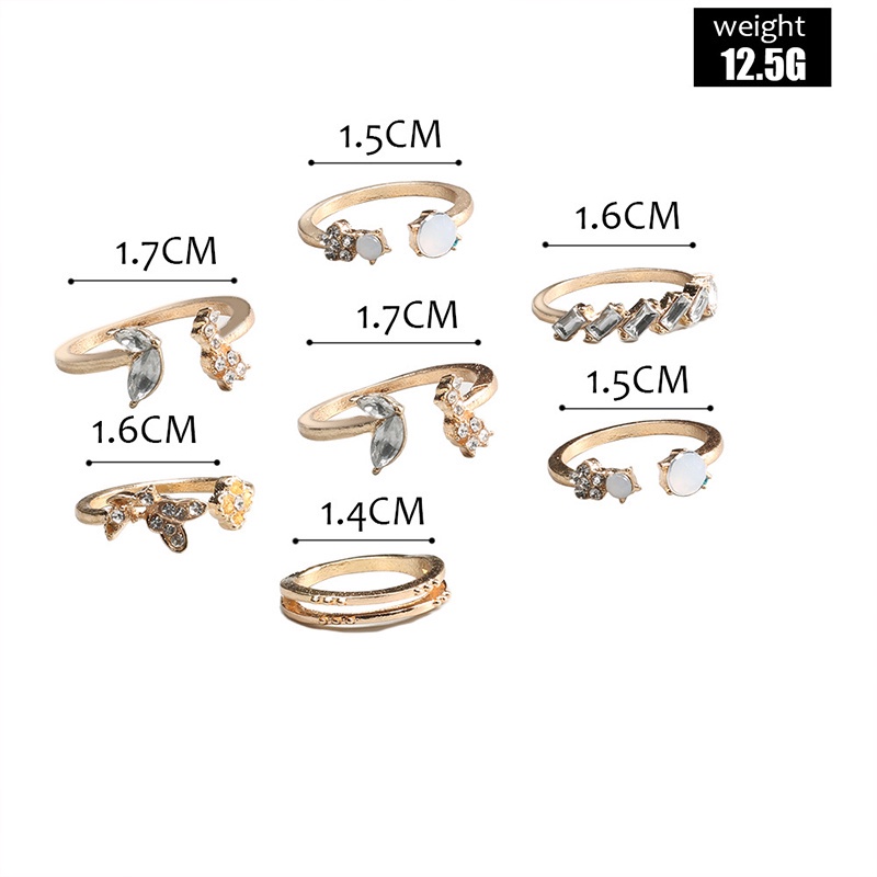 7 Set Cincin titanium Bentuk Kupu-Kupu Bintang Bulan Warna Emas Gaya Retro Bohemian TOTALL