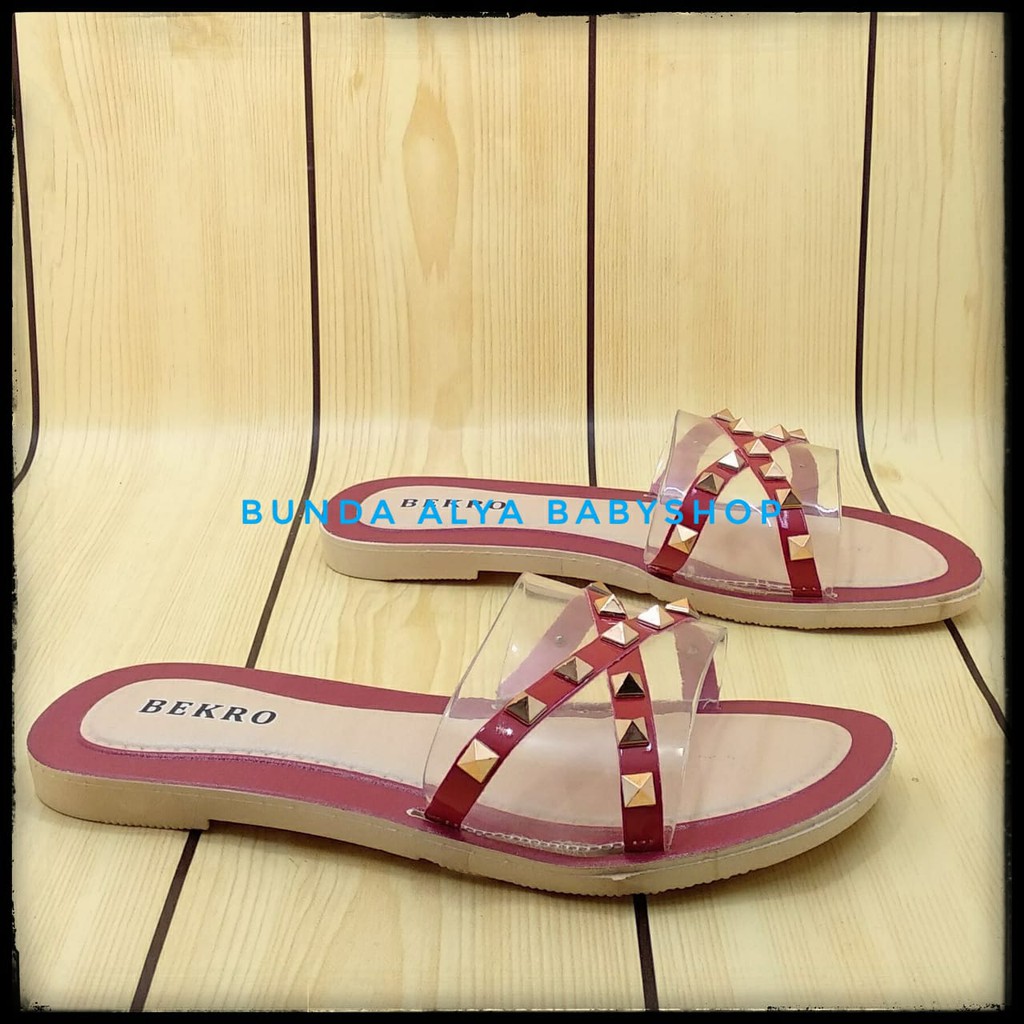 Sandal Wanita Slop Flat Size 36 - 40 MERAH - Sendal Selop Transparan - Sandal Flat Wanita OpenToe SALE