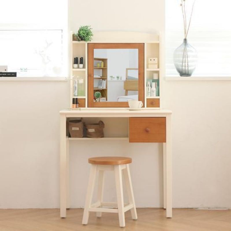 meja rias minimalis, meja rias kayu jati warna putih gading