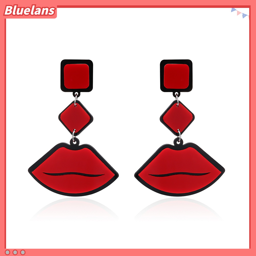 Anting Tusuk Gantung Bentuk Bibir Merah Gaya Vintage Untuk Wanita