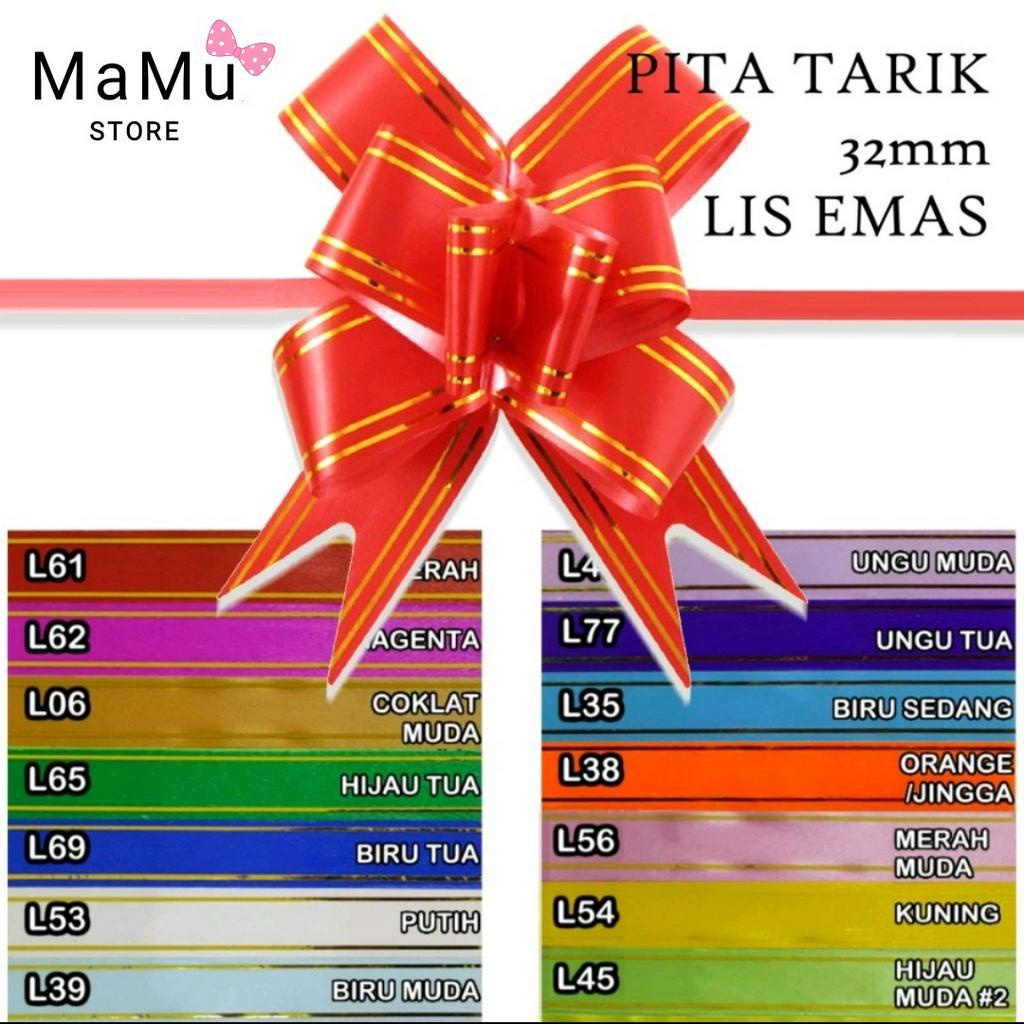 

1 Lembar Pita Tarik 32mm Lis Emas Serut Besar Hiasan Parcel souvenir