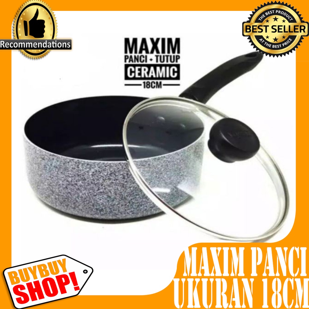 maxim neostone saucepan 18cm  Maxim Panci + Tutup Kaca Keramik Anti Lengket 18cm