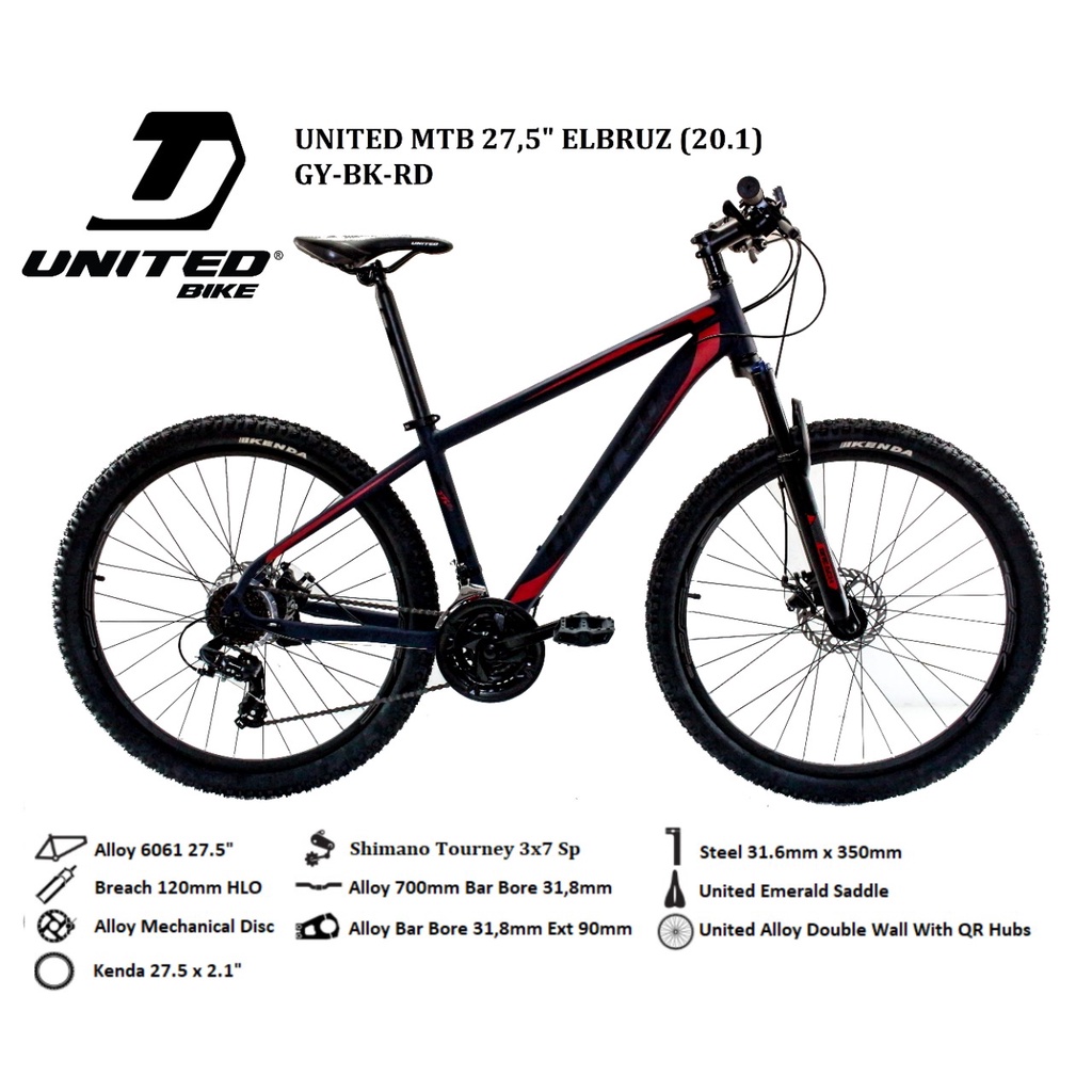 Sepeda gunung MTB United elbruz 27,5 alloy shimano tourney ban kenda New 2021 SNI Garansi-1
