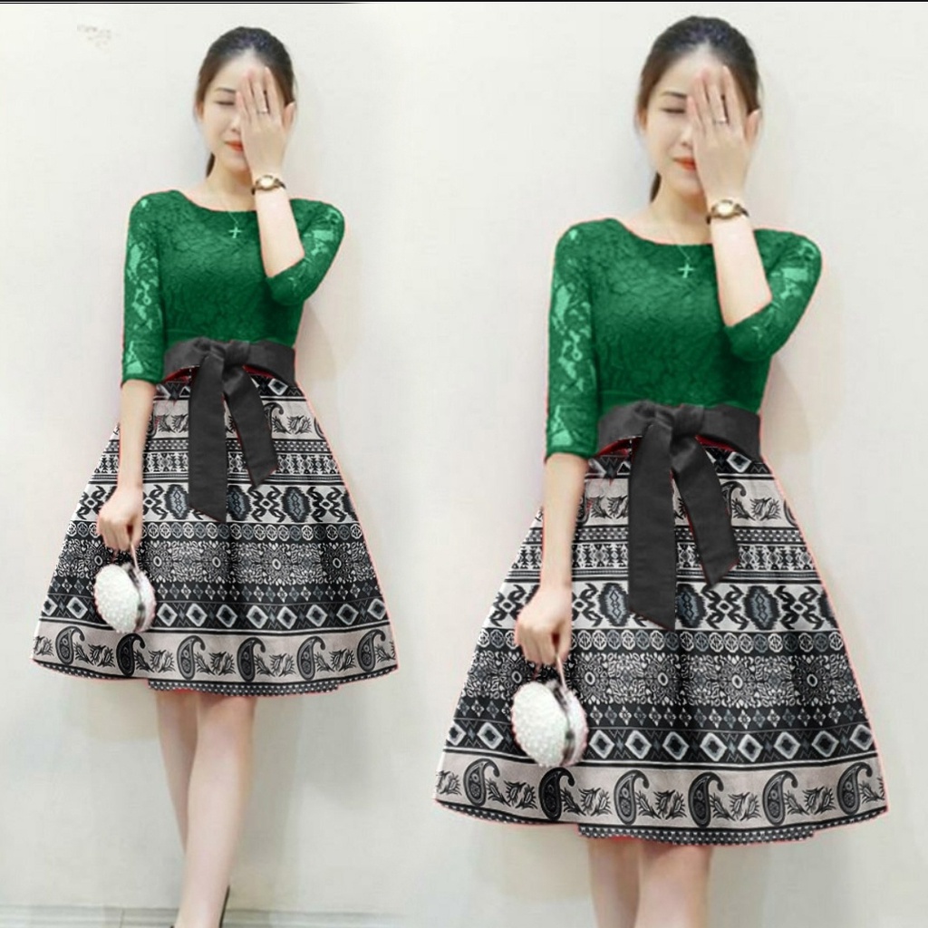 *[IJFK] Dress Batik Casual Wanita Terbaru Brukat / Dress Wanita / Dress Korea Casual Dress