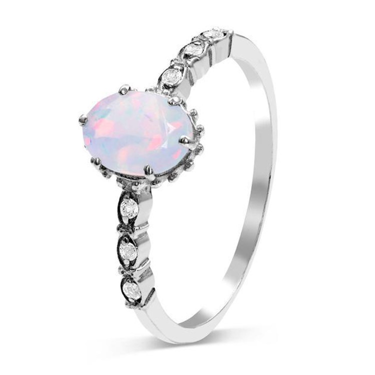 Cincin Opal Bahan Stainless Steel Lapis Emas Putih Untuk Wanita