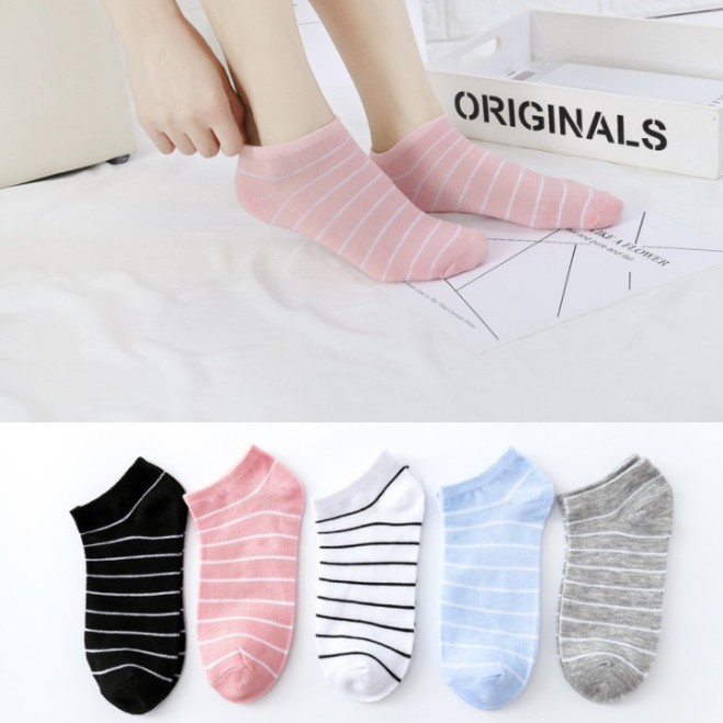 OVERFLOWS.ID ✿ Kaos Kaki Mata Kaki Ankle Sock Wanita Remaja Striped Love Cewe Korea Termurah-Garis