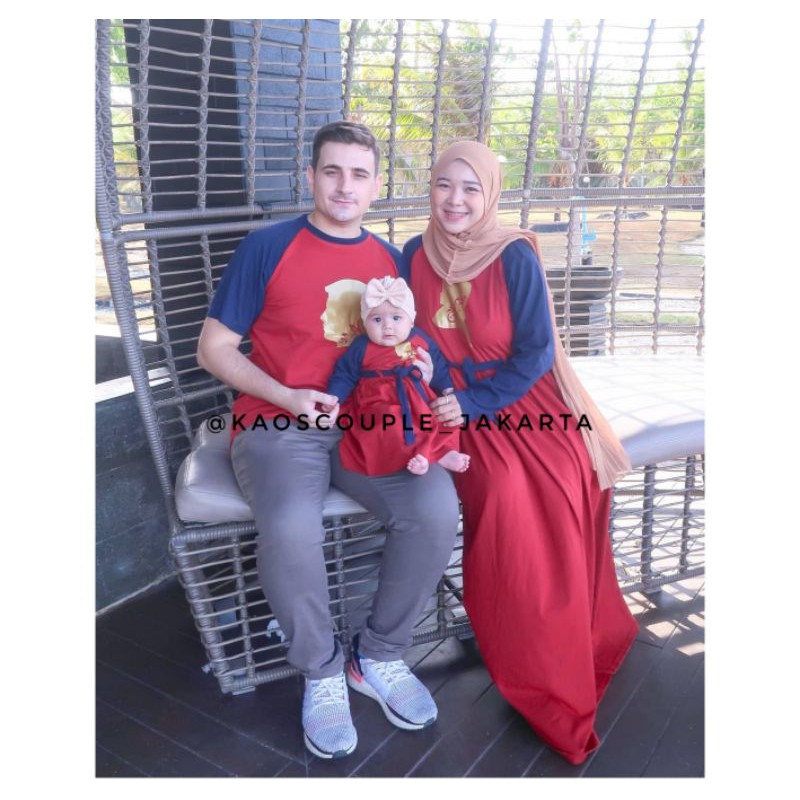 BEBAS CUSTOM NAMA Gamis / Baju Couple Keluarga Muslimah Raglan Ayah Ibu Anak Lengan Panjang Lebaran