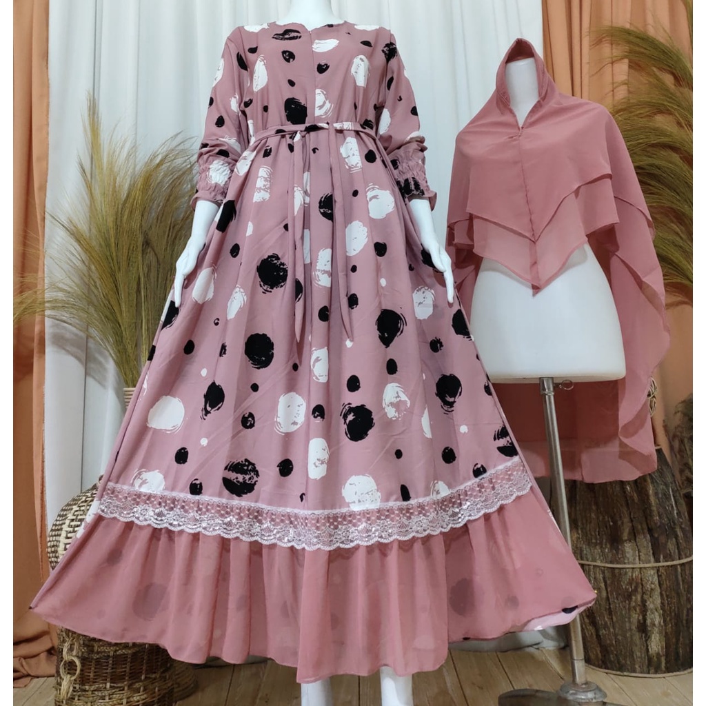 GAMIS MONALISA SYAR"I RENDA POLKADOT/GAMIS MONALISA SET HIJAB CERUTY BABYDOL