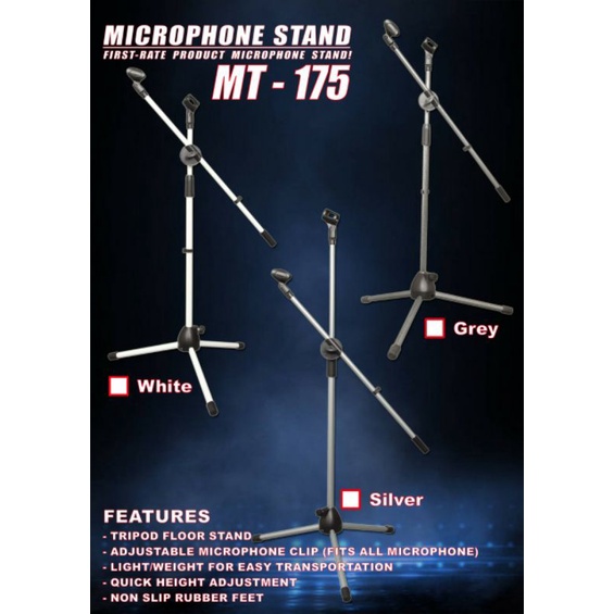 Stand Mic Berdiri Lantai Warna PUTIH, SILVER, GREY - Tiang Microphone Berdiri