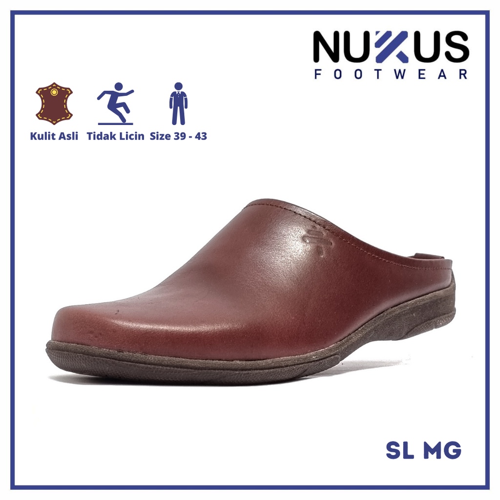 Nukus Sandal Selop Pria Kulit Sapi Asli Coklat Tua - SLMG