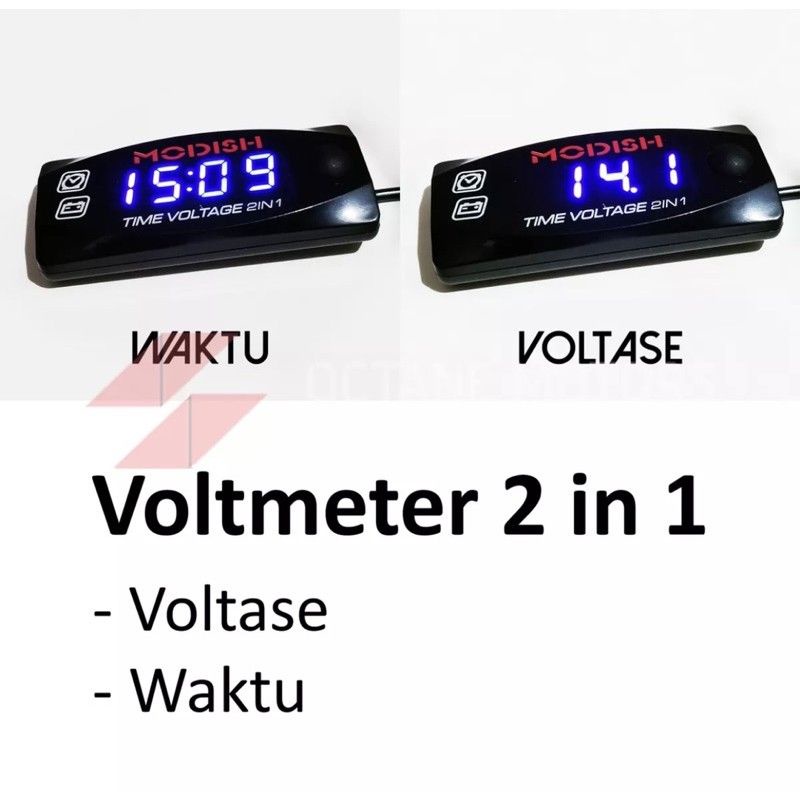 PROMO TERMURAH VOLT METER+JAM 2IN1 UNIVERSAL SEMUA MOTOR