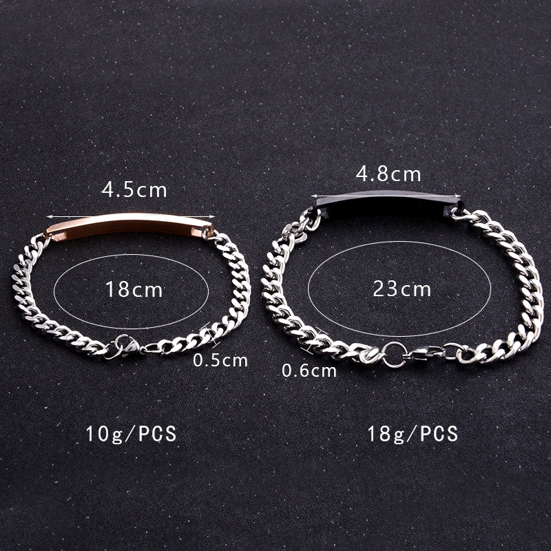 Gelang Rantai Bahan Stainless Steel Desain Tulisan His Queen Her King Aksen Kristal Untuk Pasangan