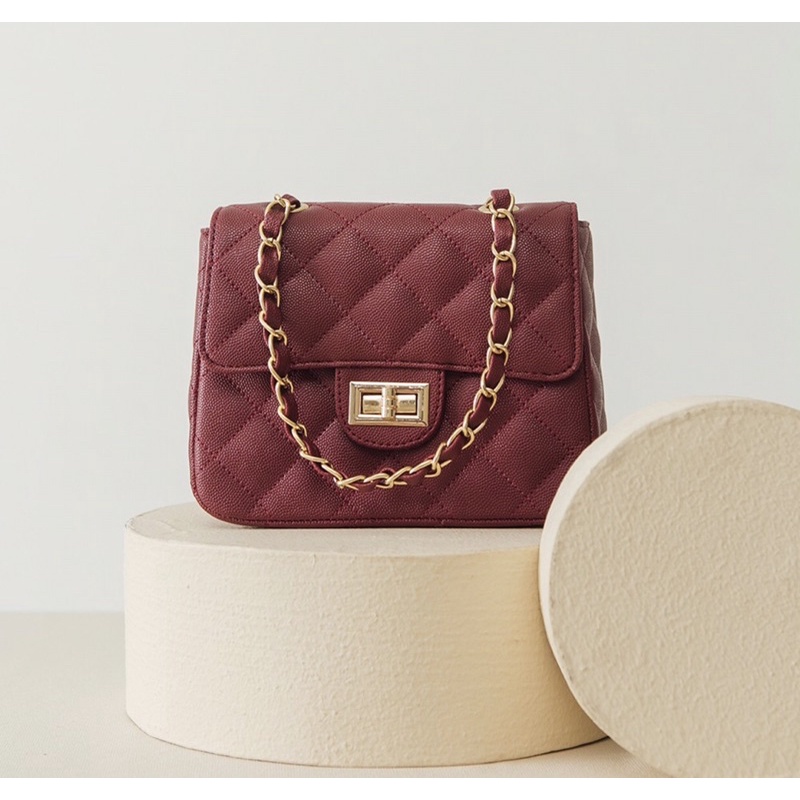 PRELOVED - Flap Bag Claire Square Classic Maroon by Merche.id