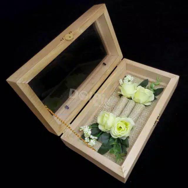 Kotak Cincin Kayu Besar + Bunga Untuk Seserahan/ Lamaran Kce