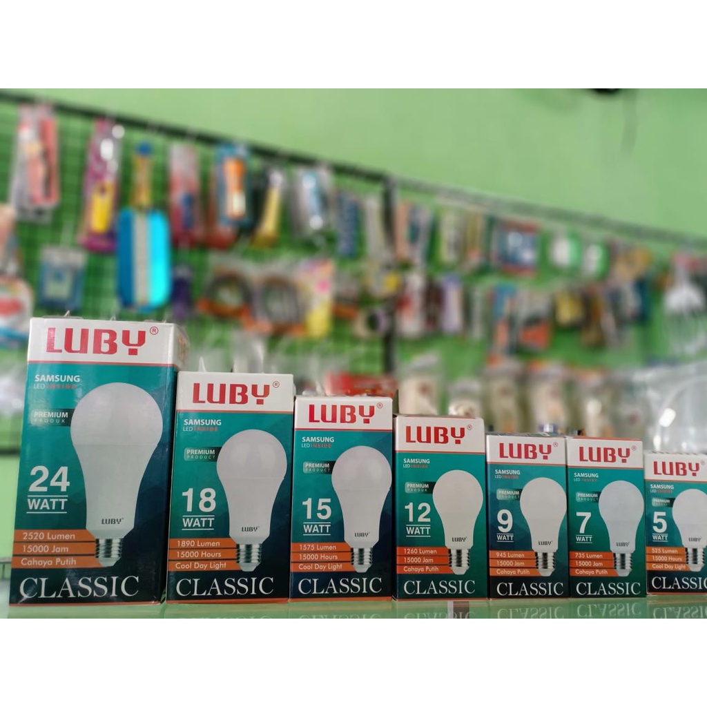 LUBY Lampu Led Classic 5w 7w 9w 12w 15w 18w 24w Sinar Putih 6500K Cool Day light Bohlam SNI Super Terang Bergaransi Kualitas Premium Original 5watt 7wat 9watt 12watt 15watt 18watt 24watt Termurah Harga Grosir